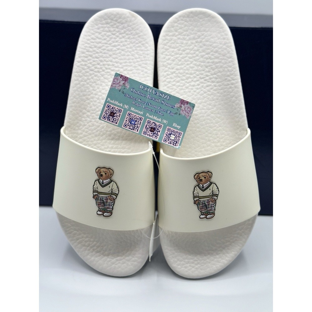 Polo Ralph Lauren Sweater Bear Slides Men's Size 12 Casual White Sandals